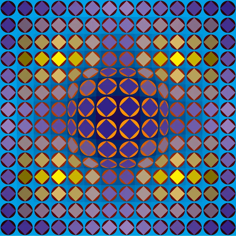 Supernova visuelle. Cercles et carrés créent une illusion de profondeur et de mouvement.